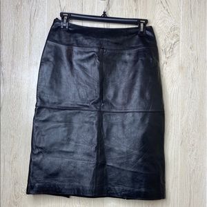 midi black leather skirt